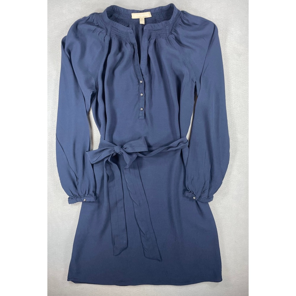 Banana Republic Womens Dress Smocked Tie Waist Navy Blue Solid Size 4